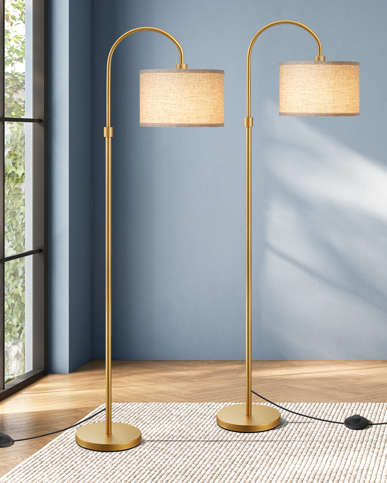 EDISHINE 2 Pack 61.8" Arched Floor Lamp, Gold-ZHFLEA6A2