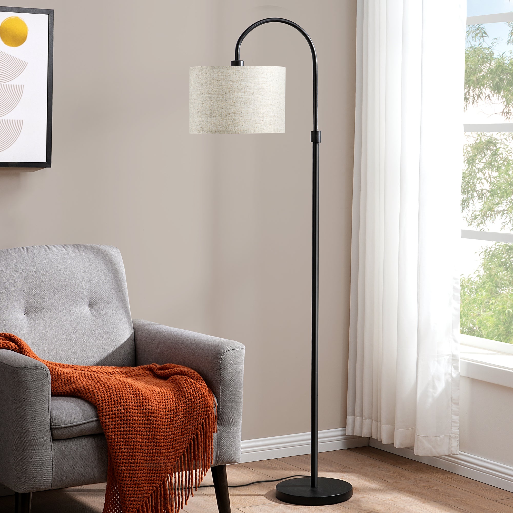 EDISHINE 61.8" Arched Floor Lamp, Black-HFLEA6B