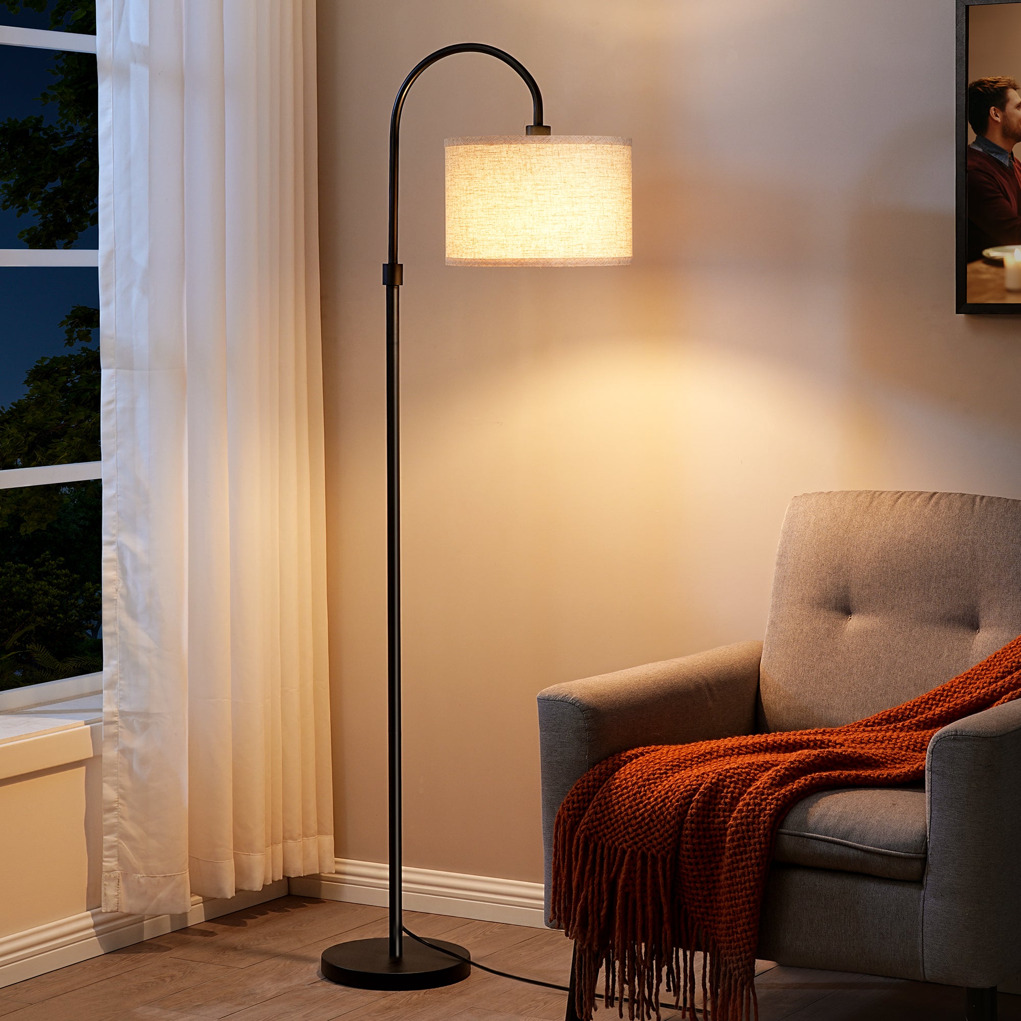 EDISHINE 61.8" Arched Floor Lamp, Black-HFLEA6B