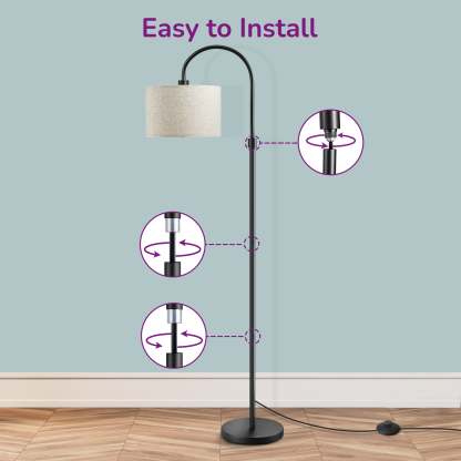 EDISHINE 61.8" Arched Floor Lamp, Black-HFLEA6B