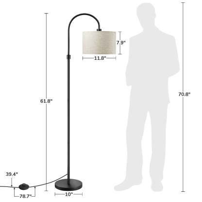 EDISHINE 61.8" Arched Floor Lamp, Black-HFLEA6B