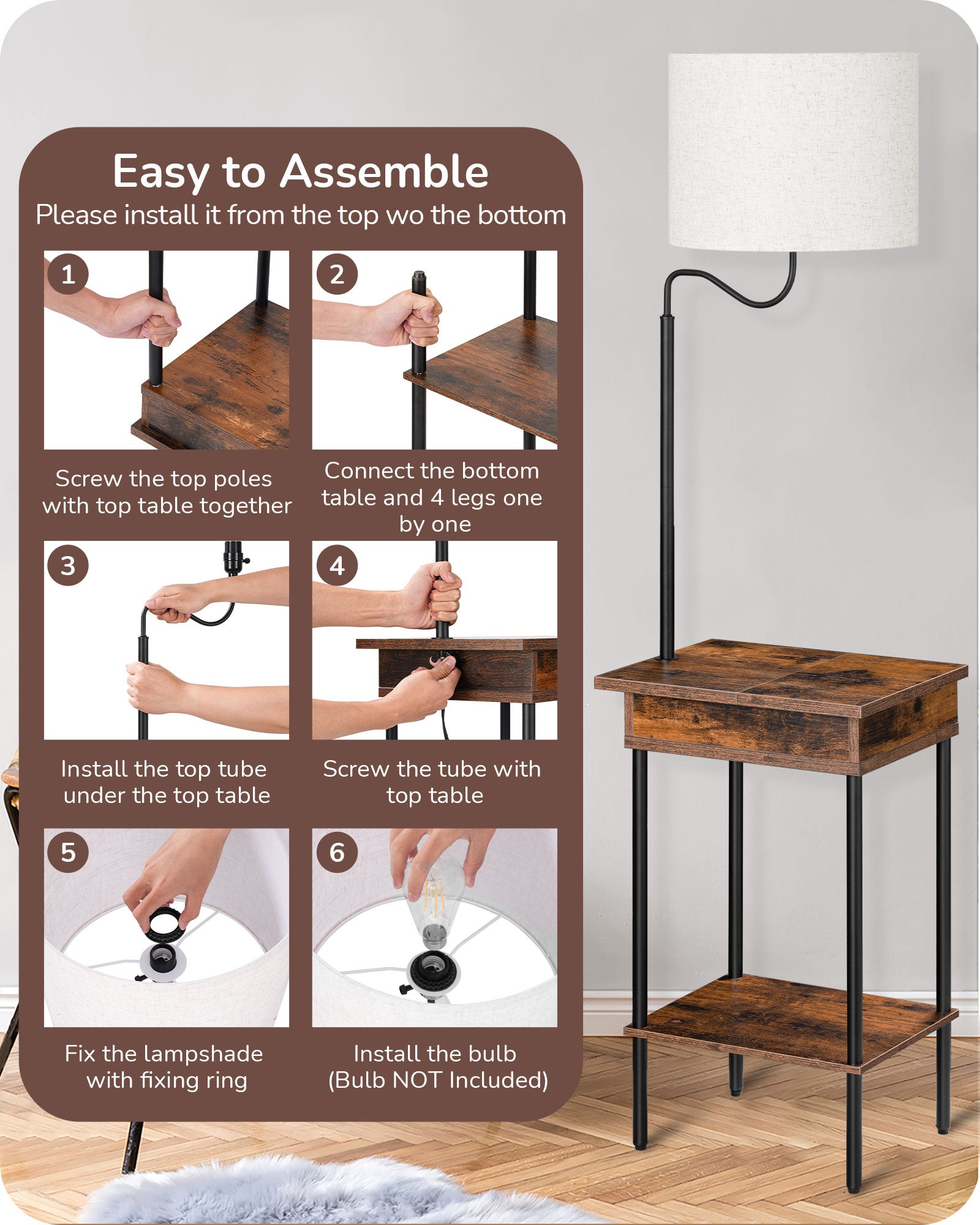 EDISHINE Floor Lamp with Table-HFLEB1A