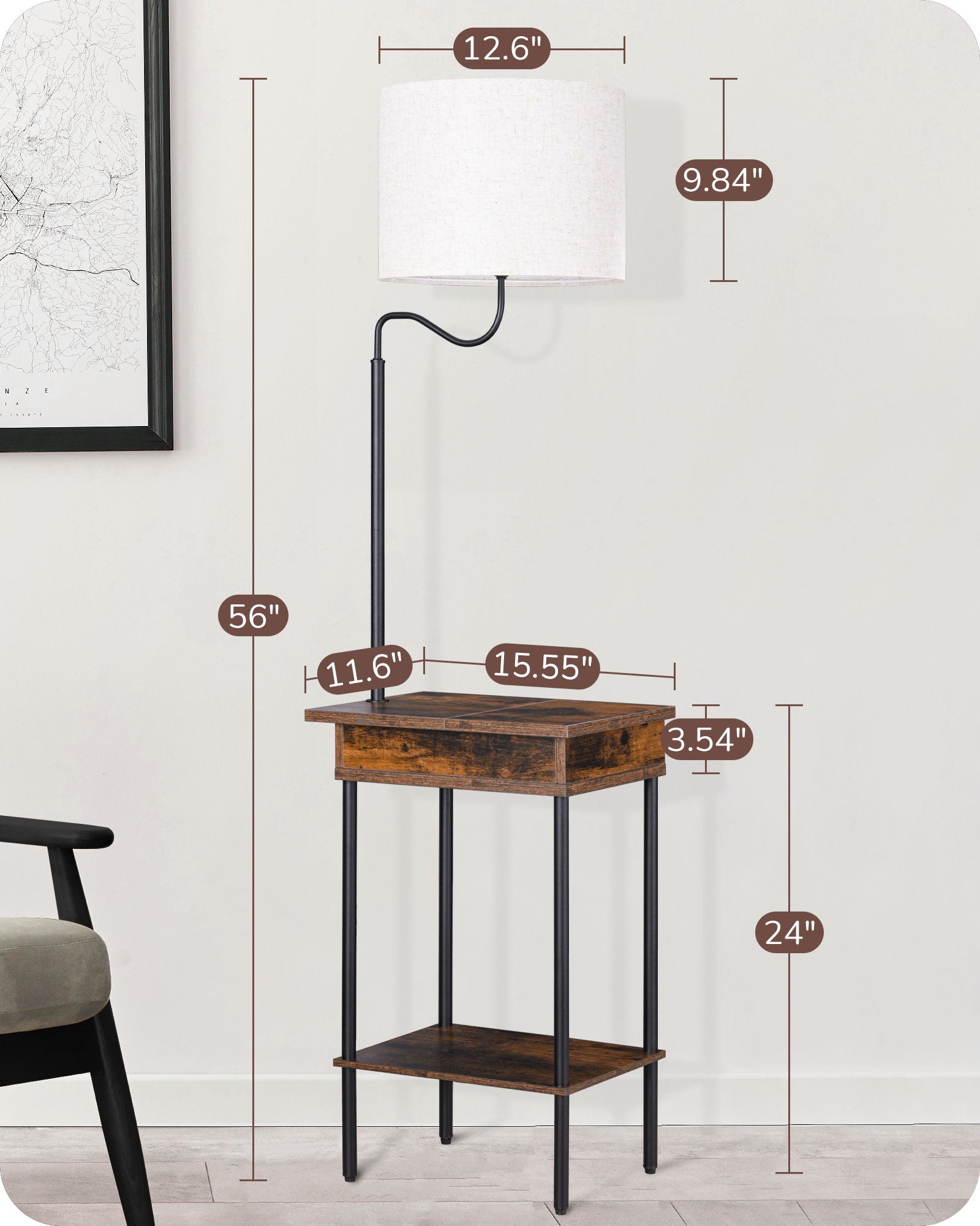 EDISHINE Floor Lamp with Table-HFLEB1A