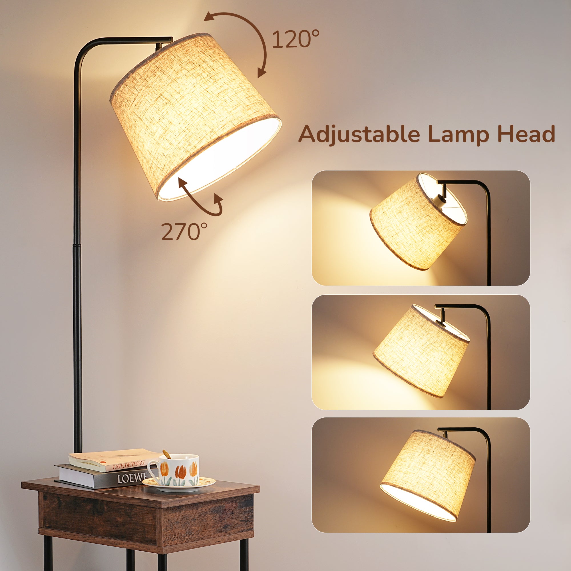 EDISHINE 62" Tray Table Floor Lamp-HFLEB2A