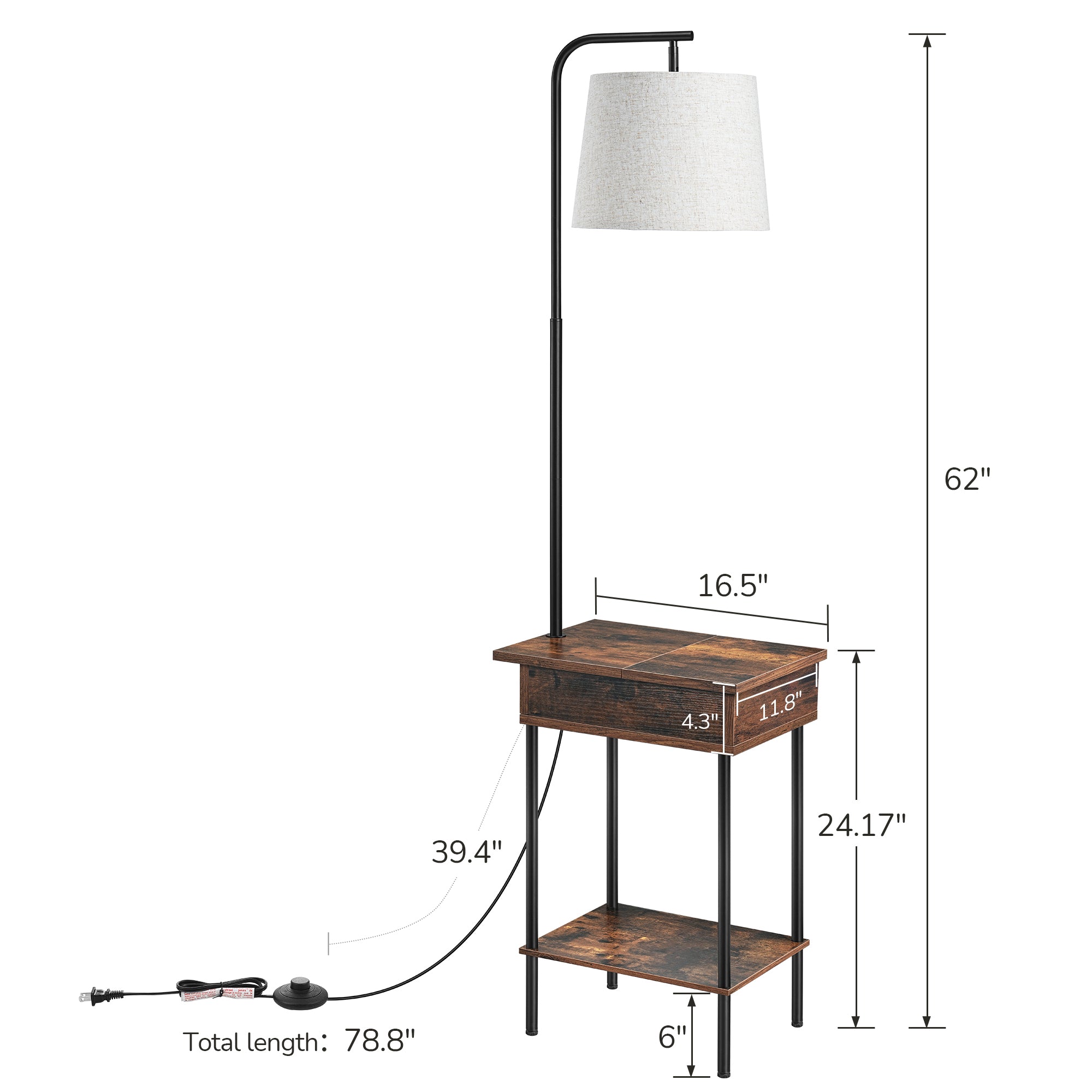 EDISHINE 62" Tray Table Floor Lamp-HFLEB2A