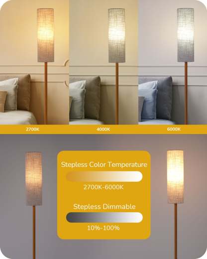 EDISHINE 65" 2700K-6000K Gold LED Corner Floor Lamp-F1HFLEC1A
