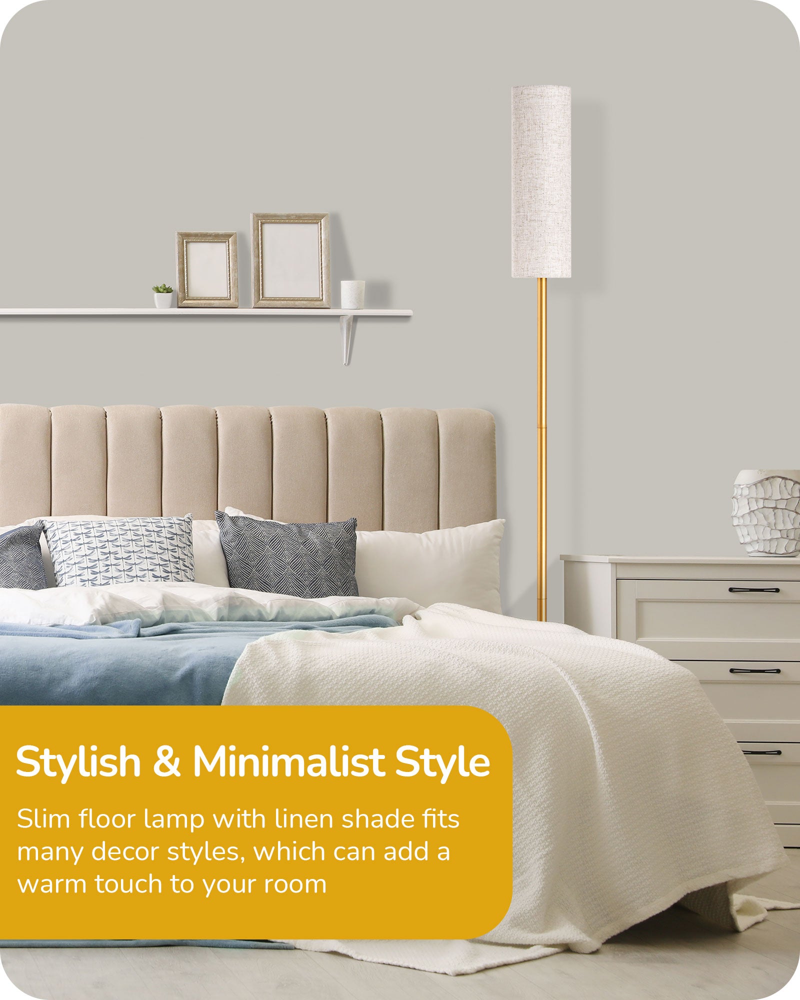 EDISHINE 65" 2700K-6000K Gold LED Corner Floor Lamp-F1HFLEC1A