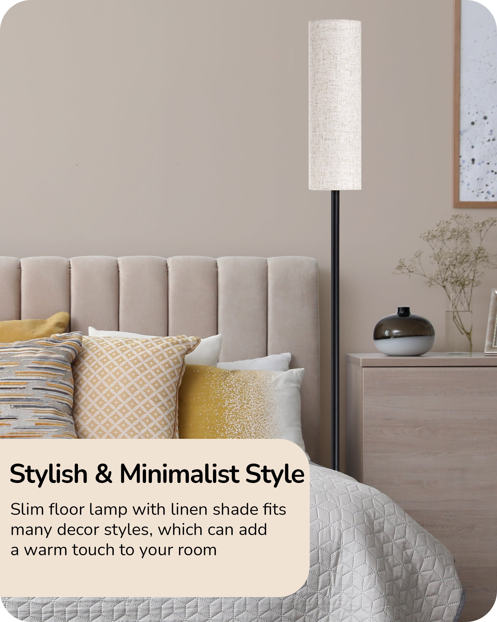 EDISHINE Pole Floor Lamp with Fabric Shade -HFLEC1B
