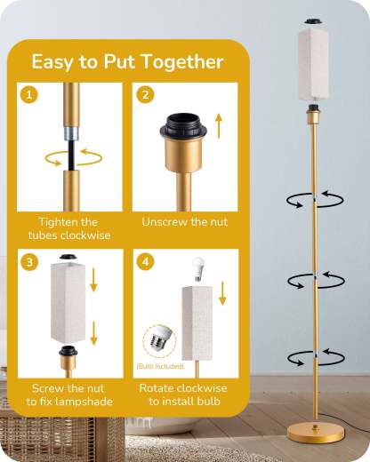 EDISHINE Pole Floor Lamp with Fabric Shade-HFLEC2A