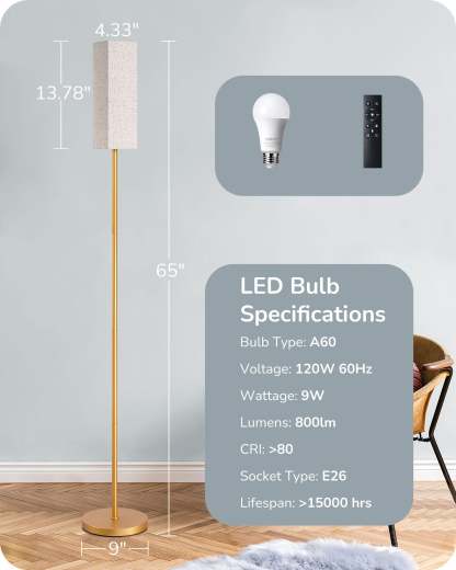 EDISHINE Pole Floor Lamp with Fabric Shade-HFLEC2A