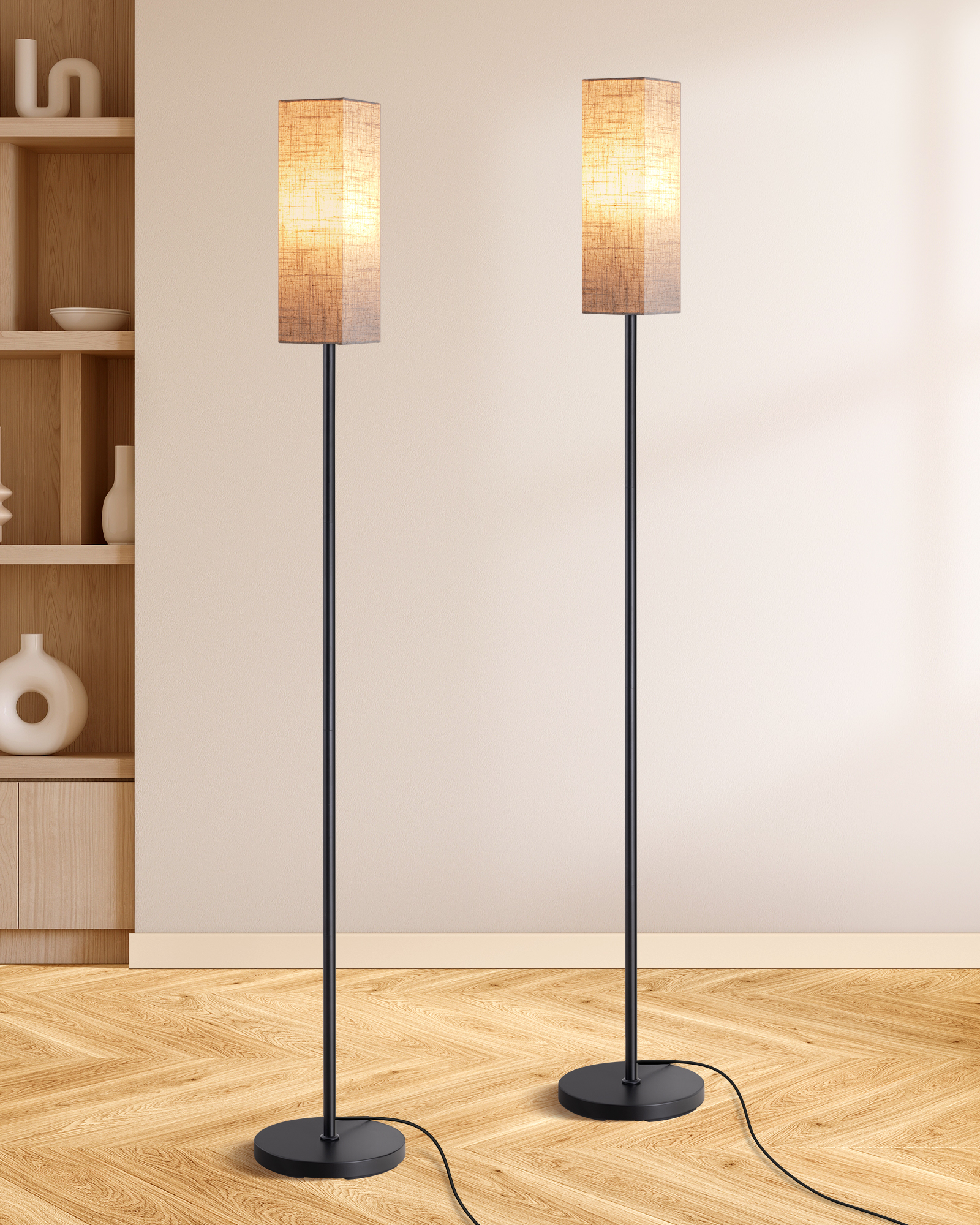EDISHINE 2 Pack Pole Floor Lamp with Fabric Shade-ZHFLEC2B2