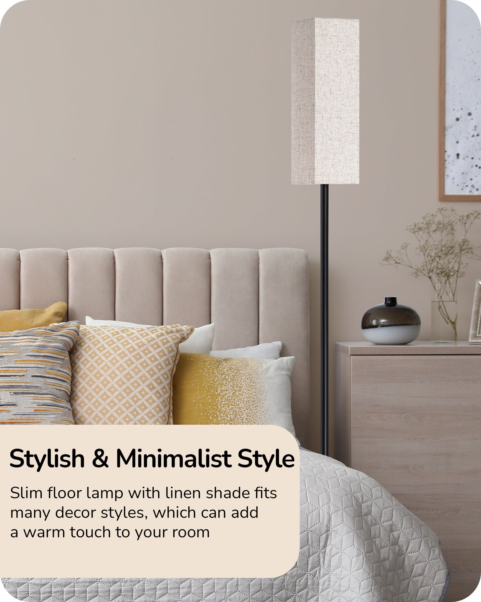 EDISHINE Pole Floor Lamp with Fabric Shade-HFLEC2B