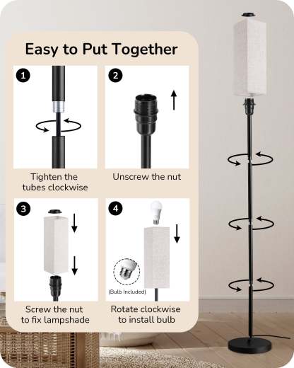 EDISHINE Pole Floor Lamp with Fabric Shade-HFLEC2B