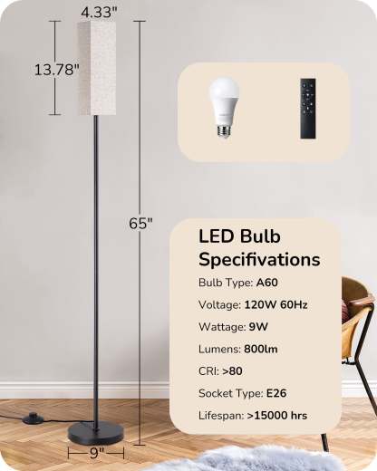 EDISHINE Pole Floor Lamp with Fabric Shade-HFLEC2B