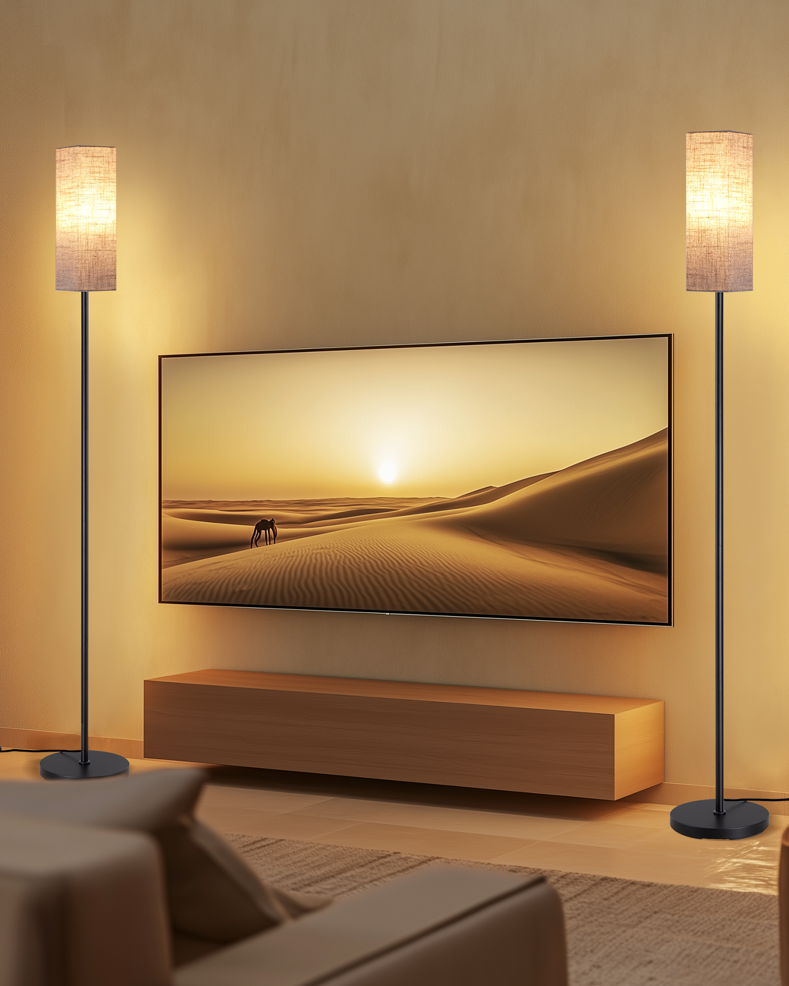 EDISHINE 2 Pack Pole Floor Lamp with Fabric Shade-ZHFLEC2B2