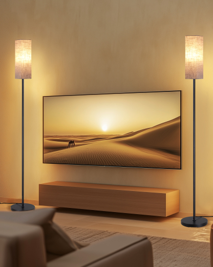 EDISHINE 2 Pack Pole Floor Lamp with Fabric Shade-ZHFLEC2B2