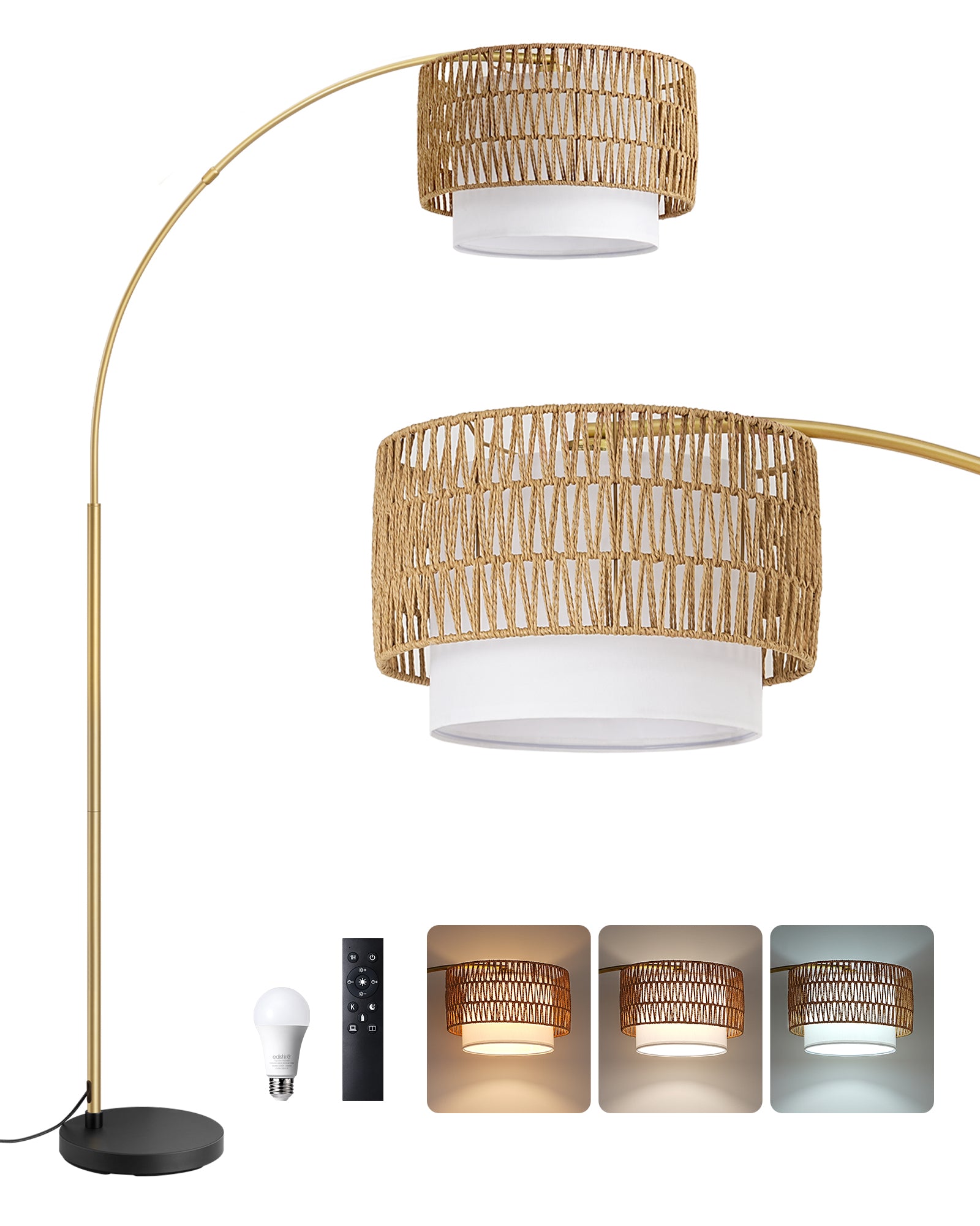 EDISHINE Arc Floor Lamp with 5 Color Temperatures with Remote & Dimmable Bulb-HFLEC3A-B2B