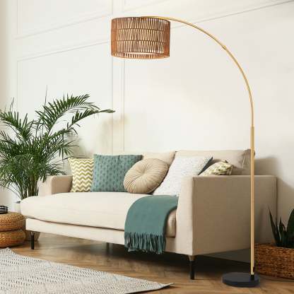 缺货下架EDISHINE 76" Rattan Arched Dimmable Floor Lamp with Remote Control,Bulb Included-HFLEC4A