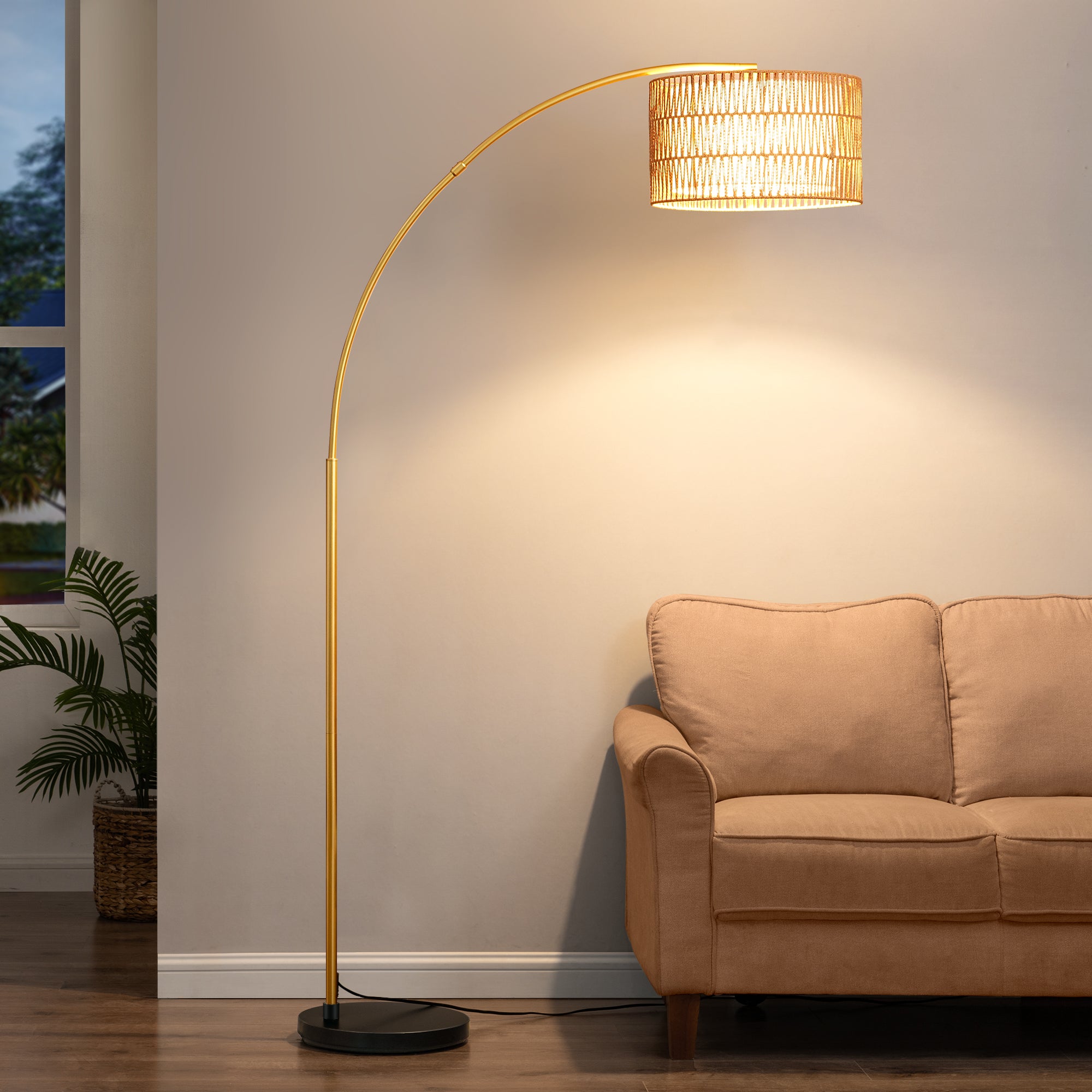 缺货下架EDISHINE 76" Rattan Arched Dimmable Floor Lamp with Remote Control,Bulb Included-HFLEC4A