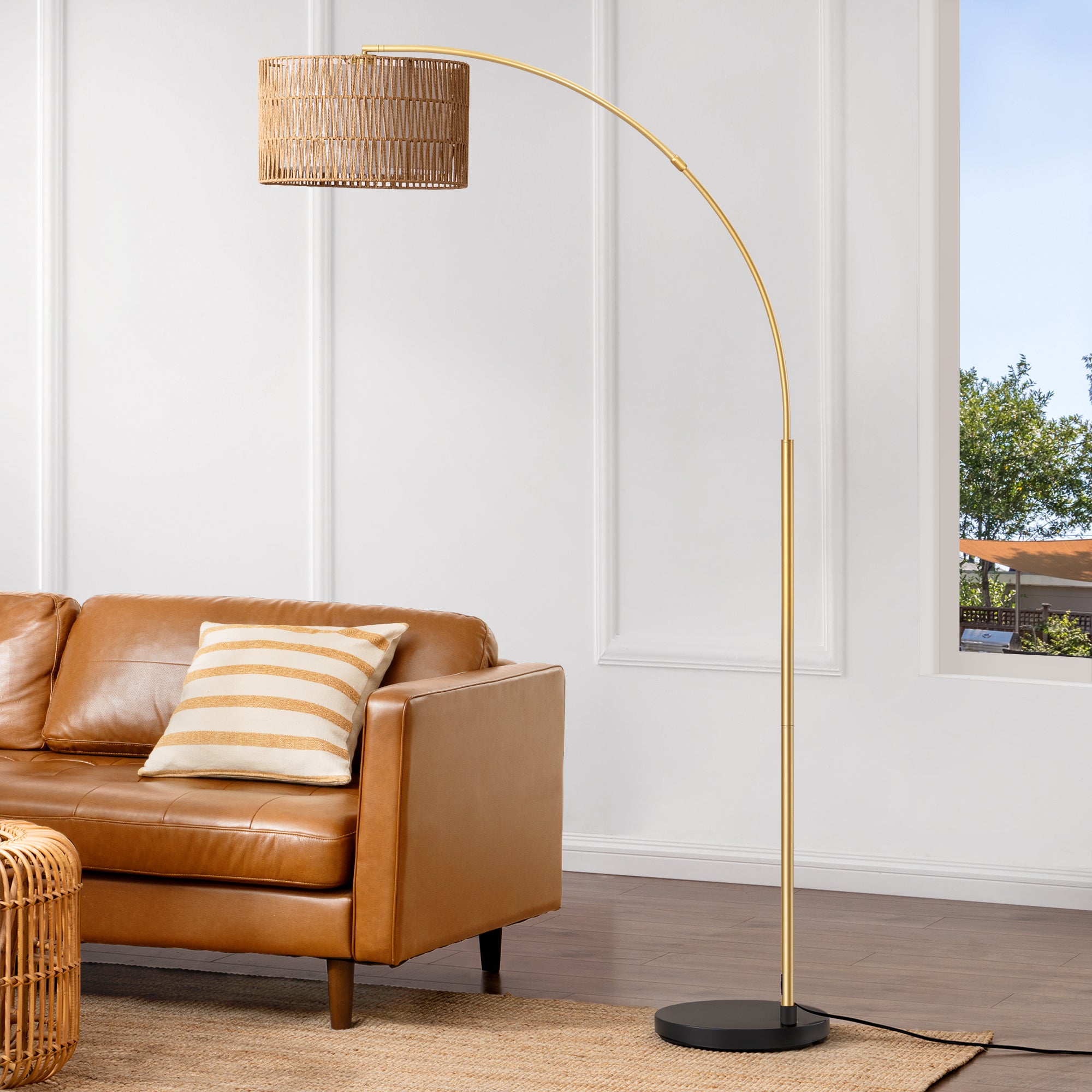 缺货下架EDISHINE 76" Rattan Arched Dimmable Floor Lamp with Remote Control,Bulb Included-HFLEC4A