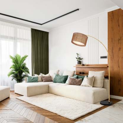 缺货下架EDISHINE 76" Rattan Arched Dimmable Floor Lamp with Remote Control,Bulb Included-HFLEC4A