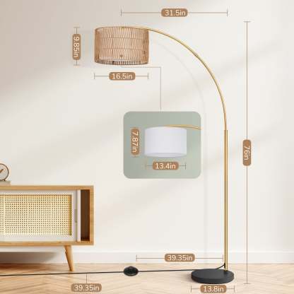 缺货下架EDISHINE 76" Rattan Arched Dimmable Floor Lamp with Remote Control,Bulb Included-HFLEC4A