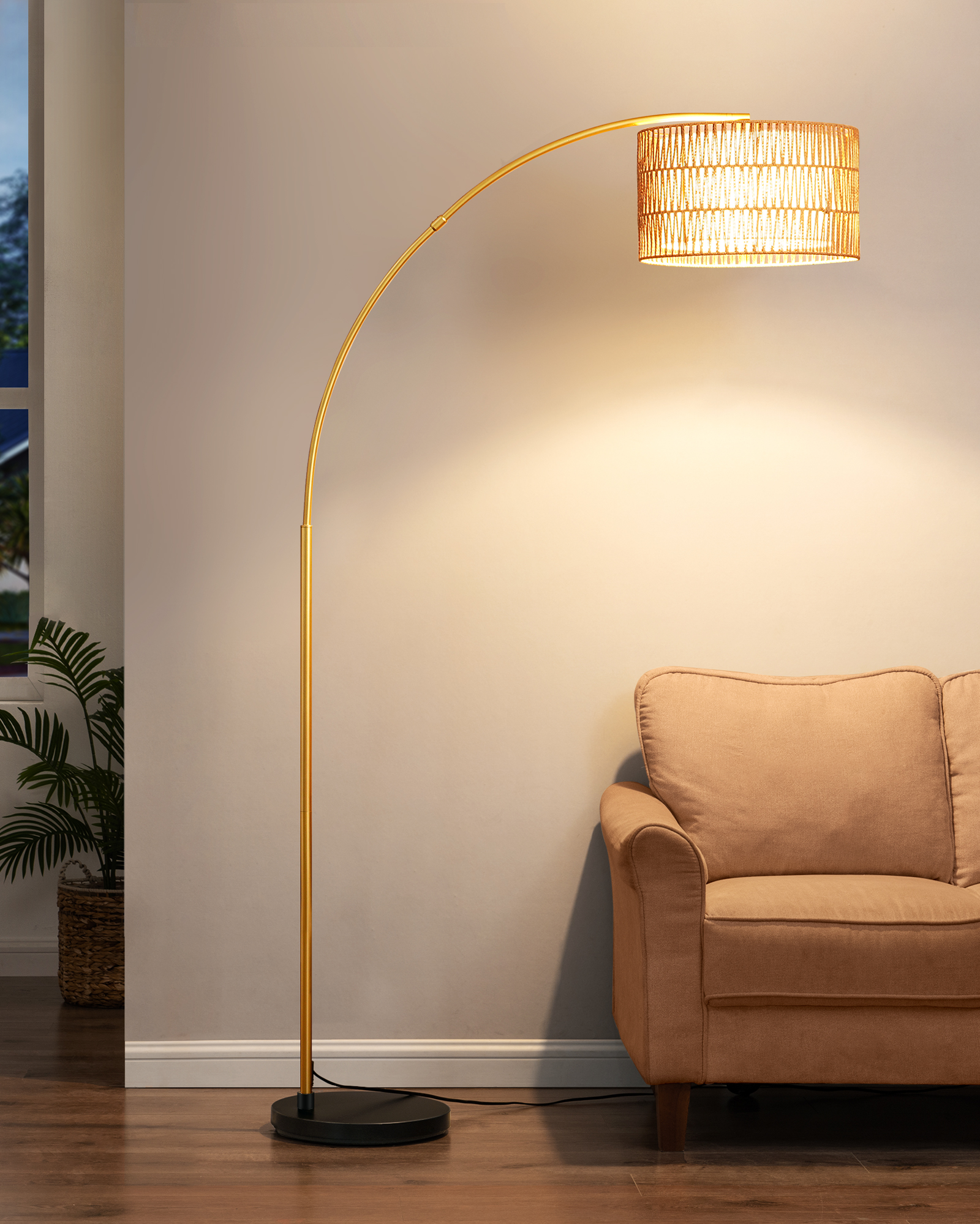 缺货下架EDISHINE 76" Rattan Arched Dimmable Floor Lamp with Remote Control,Bulb Included-HFLEC4A