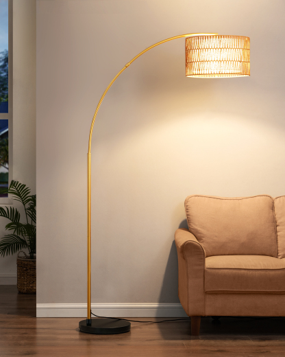 缺货下架EDISHINE 76" Rattan Arched Dimmable Floor Lamp with Remote Control,Bulb Included-HFLEC4A