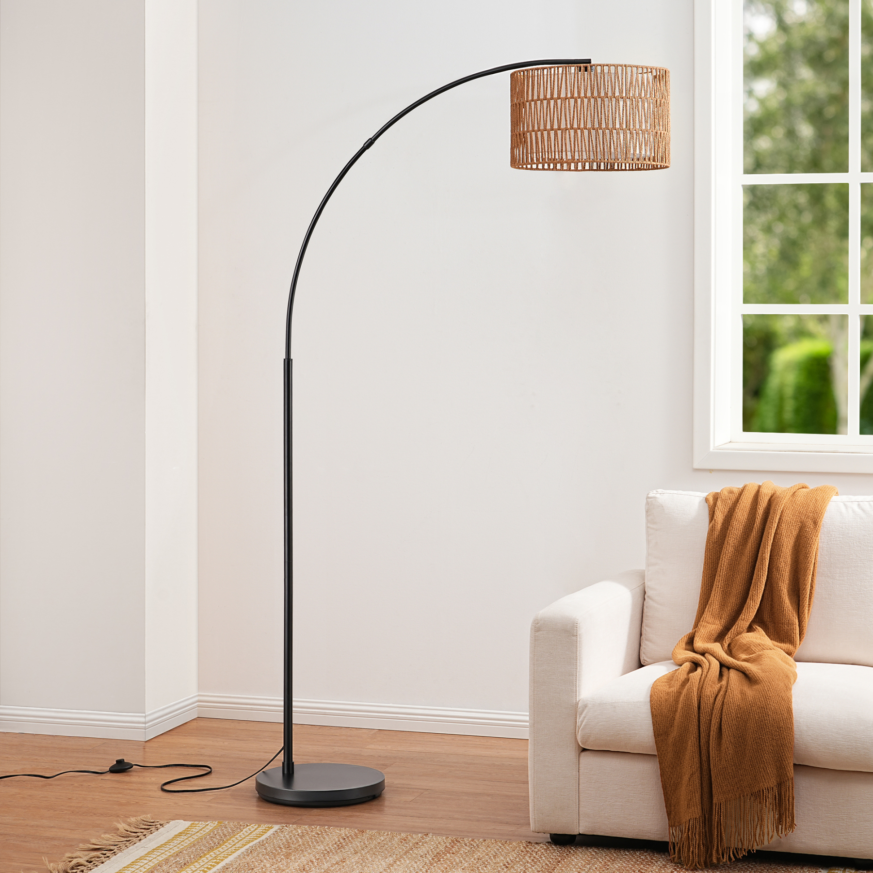 EDISHINE 76'' Rattan Arched Dimmable Floor Lamp With Remote Control And Bulb Included-HFLEC4B