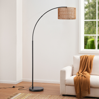 EDISHINE 76'' Rattan Arched Dimmable Floor Lamp With Remote Control And Bulb Included-HFLEC4B