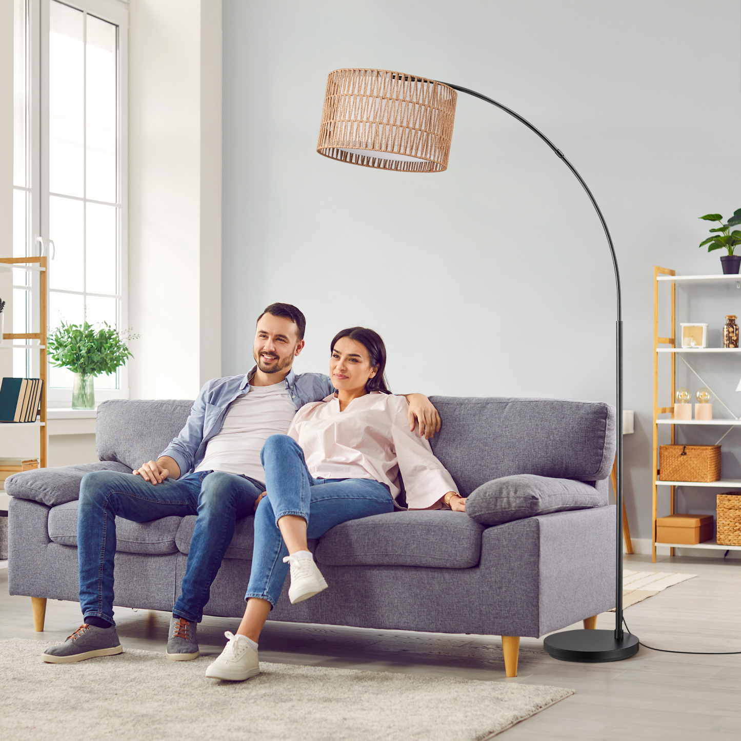 EDISHINE 76'' Rattan Arched Dimmable Floor Lamp With Remote Control And Bulb Included-HFLEC4B