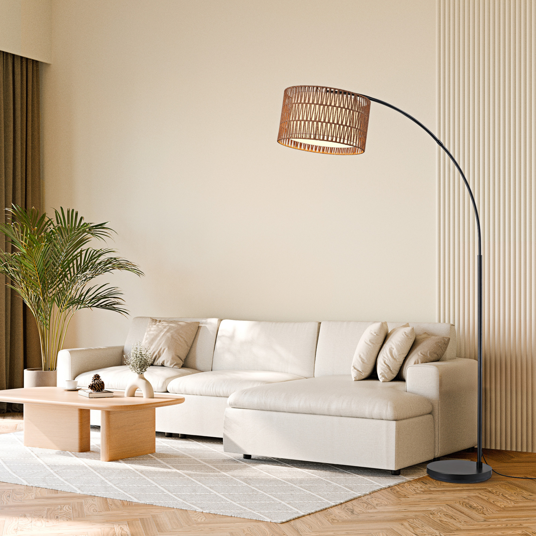 EDISHINE 76'' Rattan Arched Dimmable Floor Lamp With Remote Control And Bulb Included-HFLEC4B
