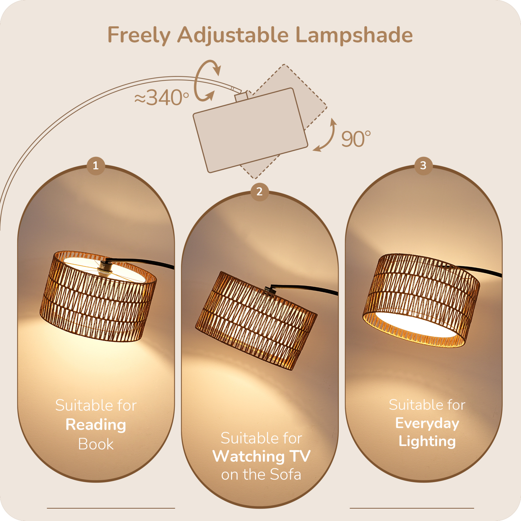EDISHINE 76'' Rattan Arched Dimmable Floor Lamp With Remote Control And Bulb Included-HFLEC4B