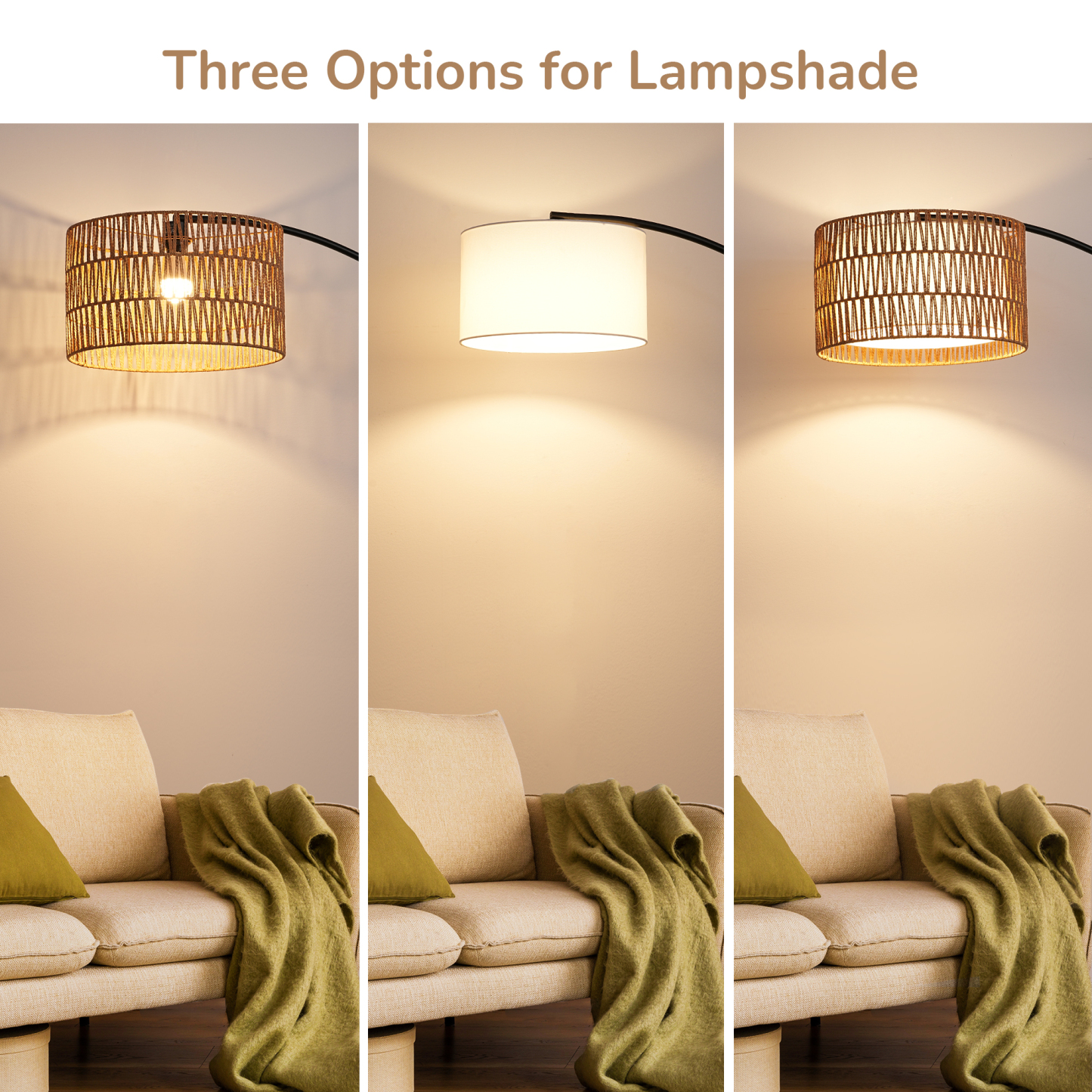 EDISHINE 76'' Rattan Arched Dimmable Floor Lamp With Remote Control And Bulb Included-HFLEC4B