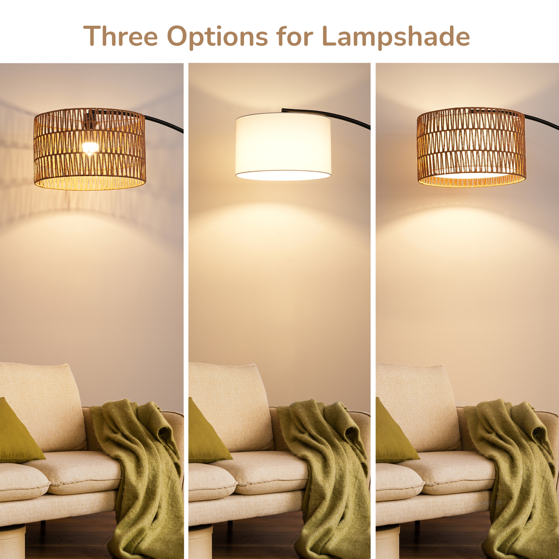 EDISHINE 76'' Rattan Arched Dimmable Floor Lamp With Remote Control And Bulb Included-HFLEC4B