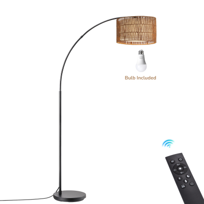 EDISHINE 76'' Rattan Arched Dimmable Floor Lamp With Remote Control And Bulb Included-HFLEC4B