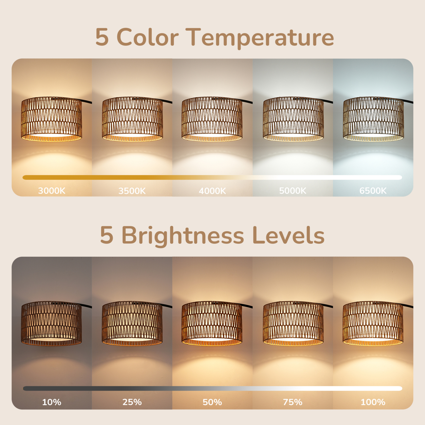 EDISHINE 76'' Rattan Arched Dimmable Floor Lamp With Remote Control And Bulb Included-HFLEC4B