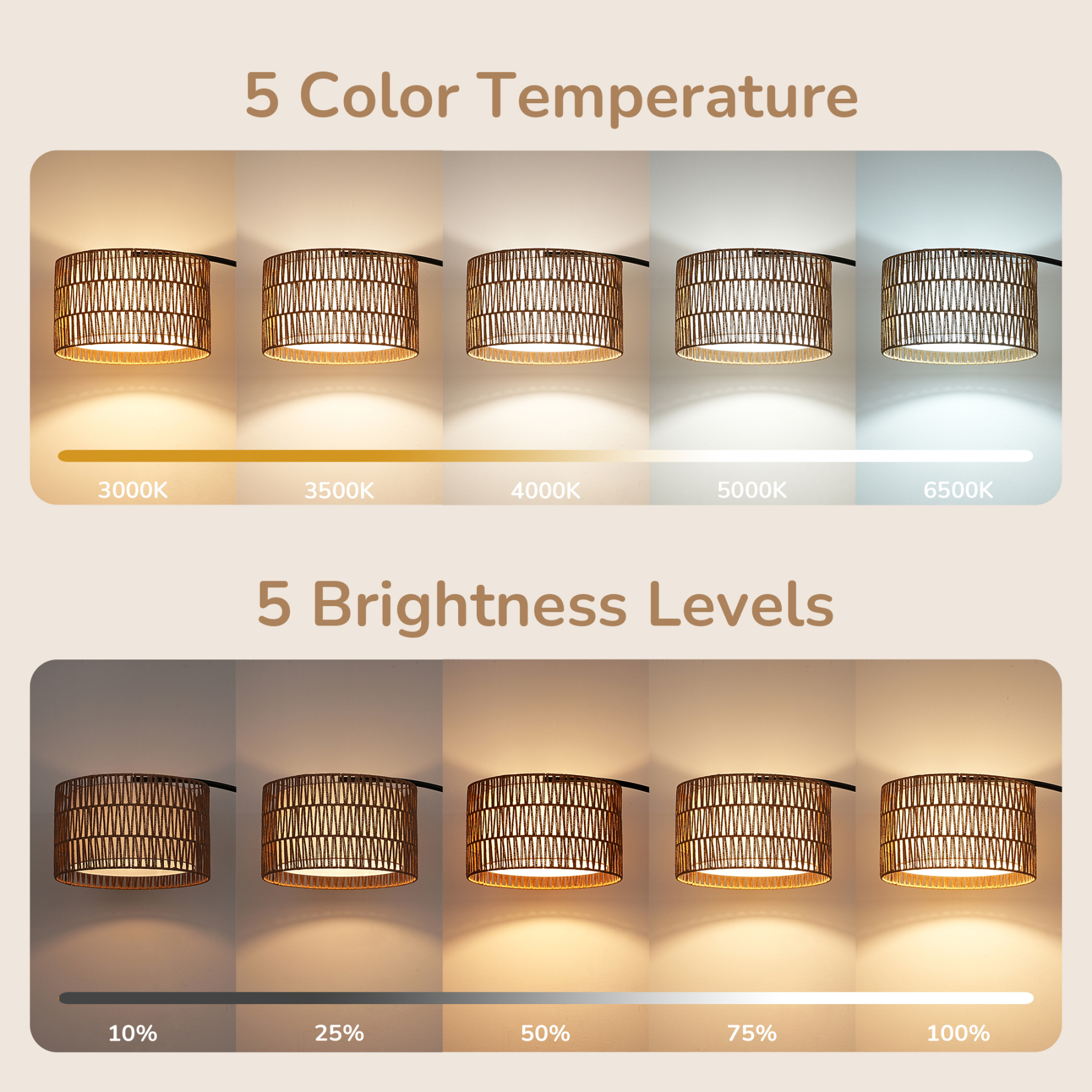 EDISHINE 76'' Rattan Arched Dimmable Floor Lamp With Remote Control And Bulb Included-HFLEC4B