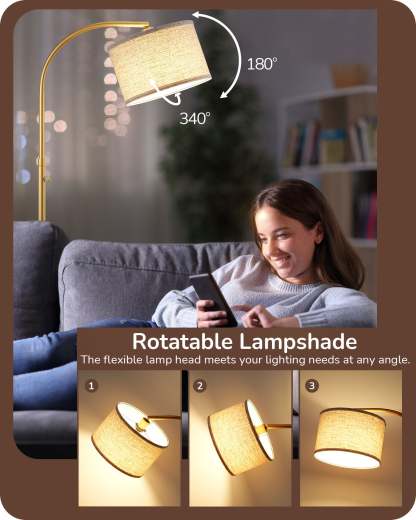 EDISHINE Dimmable Arched Floor Lamp, Gold-F1HFLED1A