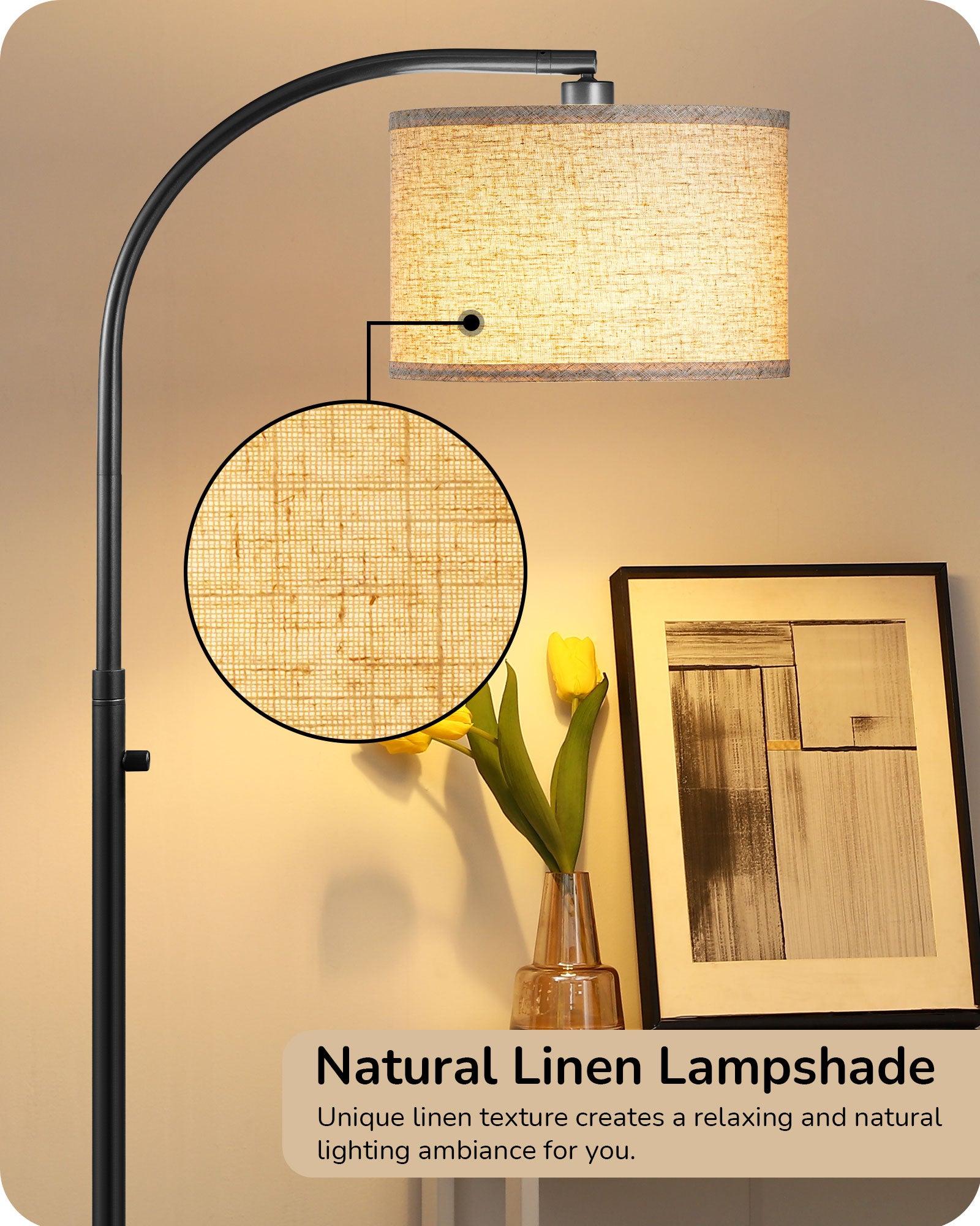 EDISHINE Black Arc Dimmable Floor Lamp-HFLED1B