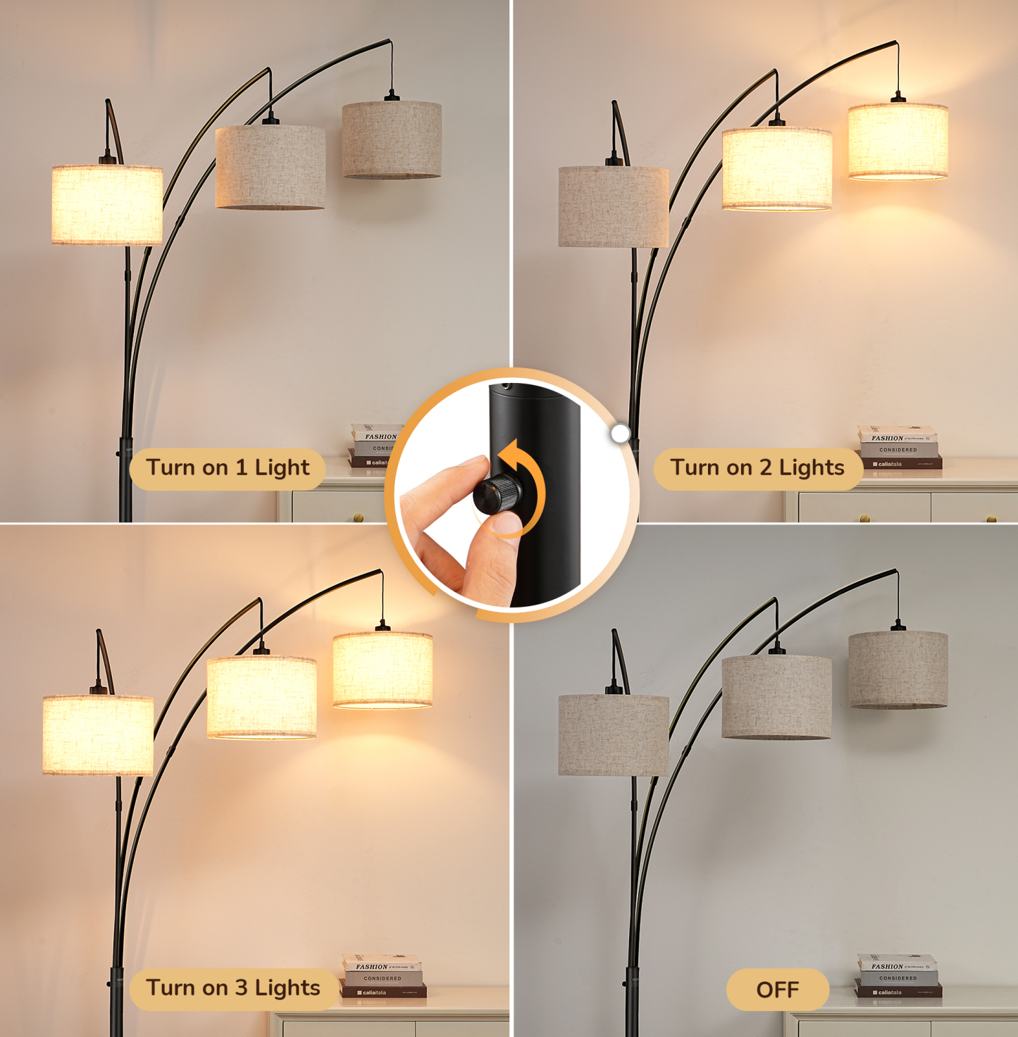EDISHINE 83'' 3-way Dimmable Arc Tree Floor Lamp With Rotary Switch-HFLEE1B