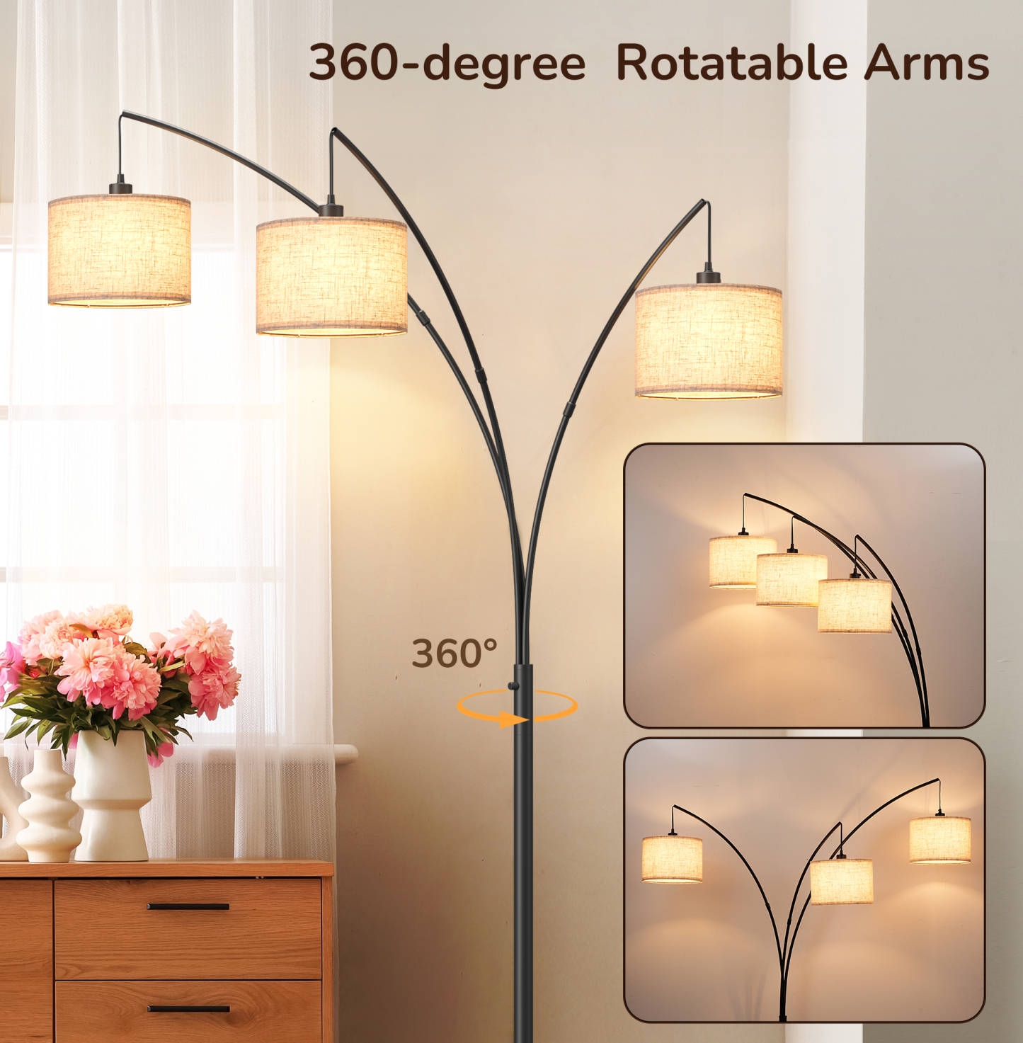 EDISHINE 83'' 3-way Dimmable Arc Tree Floor Lamp With Rotary Switch-HFLEE1B