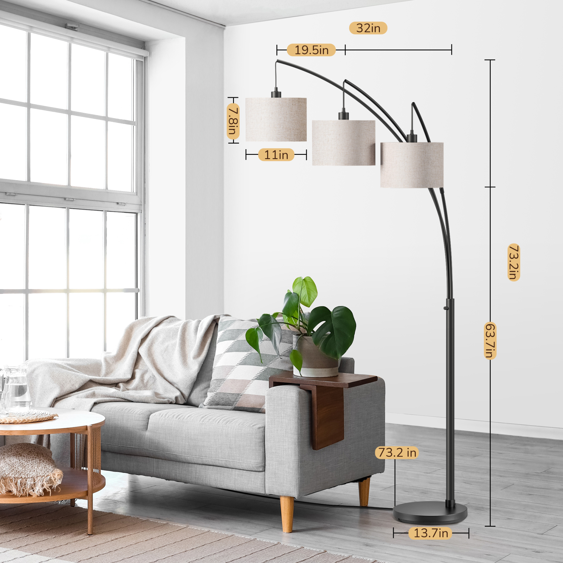 EDISHINE 83'' 3-way Dimmable Arc Tree Floor Lamp With Rotary Switch-HFLEE1B