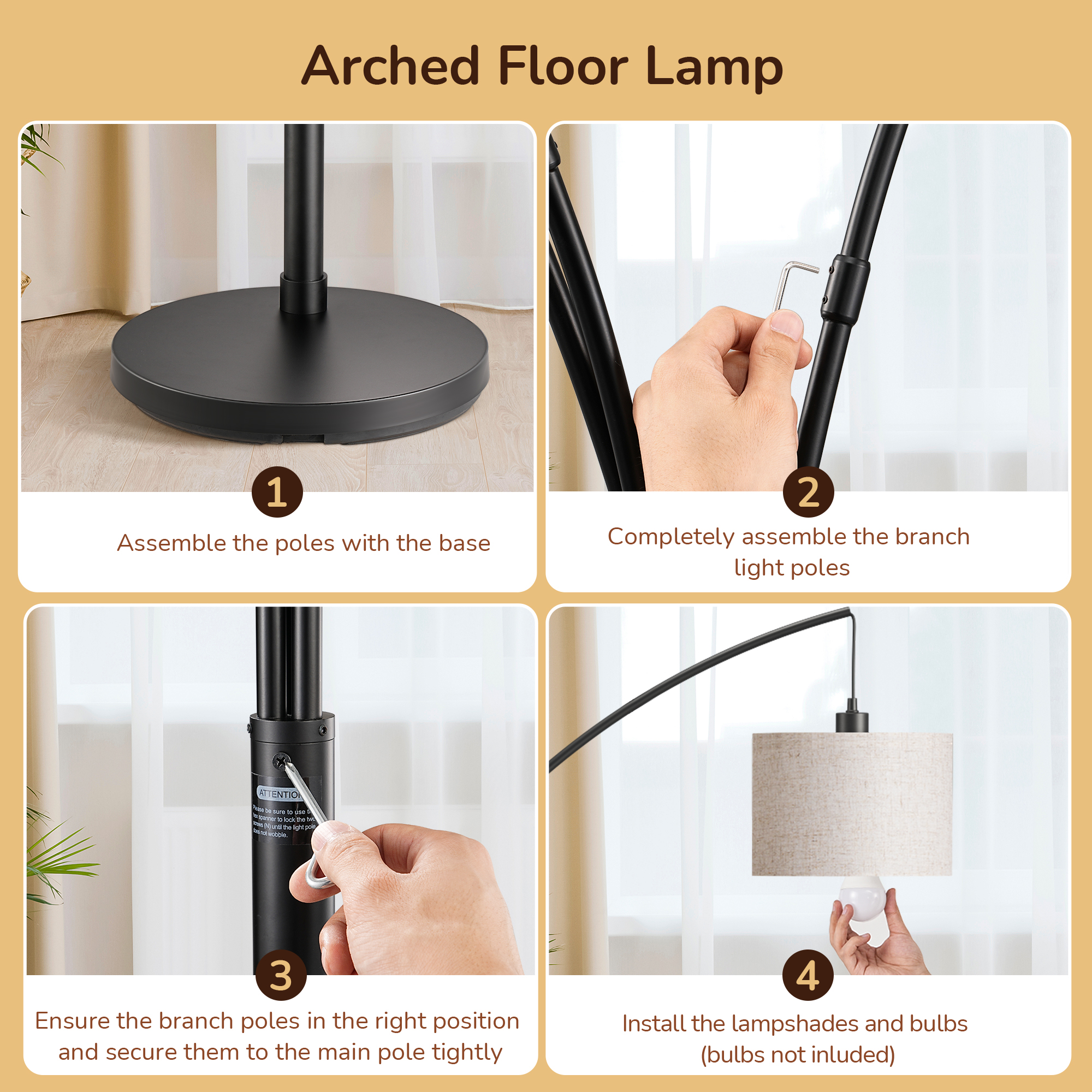 EDISHINE 83'' 3-way Dimmable Arc Tree Floor Lamp With Rotary Switch-HFLEE1B