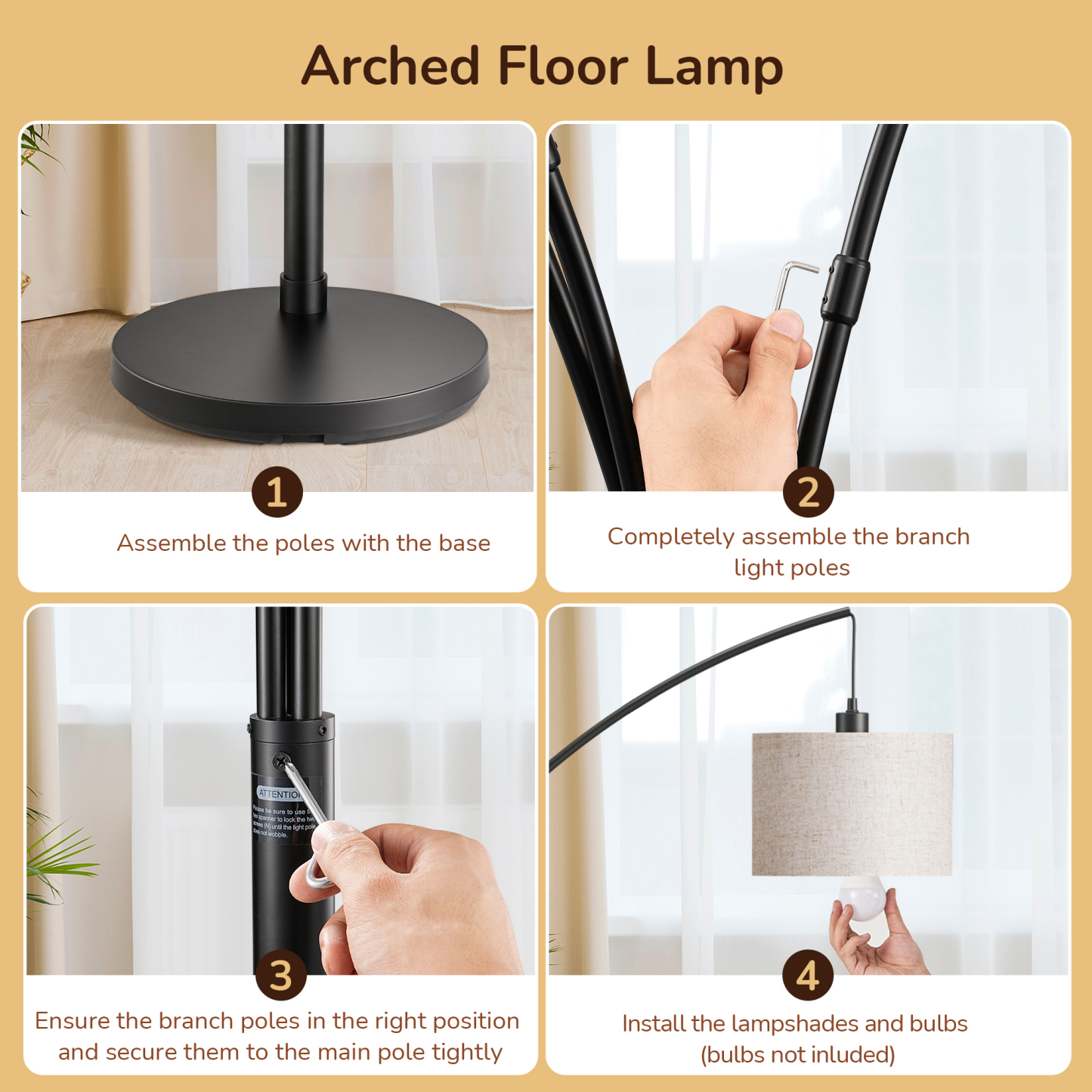 EDISHINE 83'' 3-way Dimmable Arc Tree Floor Lamp With Rotary Switch-HFLEE1B