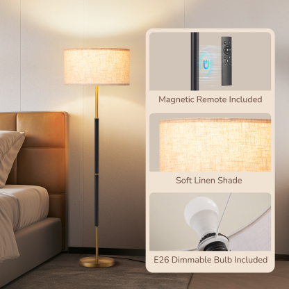 EDISHINE 65" Dimmable Standard Floor Lamp With Remote And Bulb Included-HFLFB1A