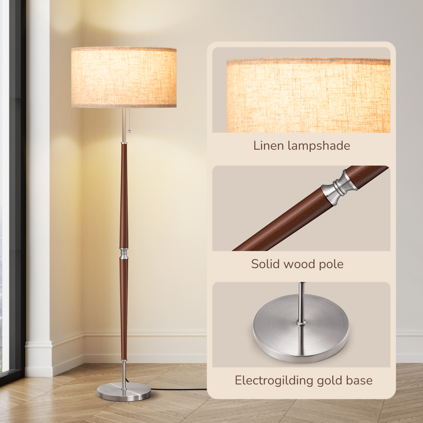 EDISHINE Salcido 61.8" Electrogilding Traditional Solid Wood Floor Lamp
