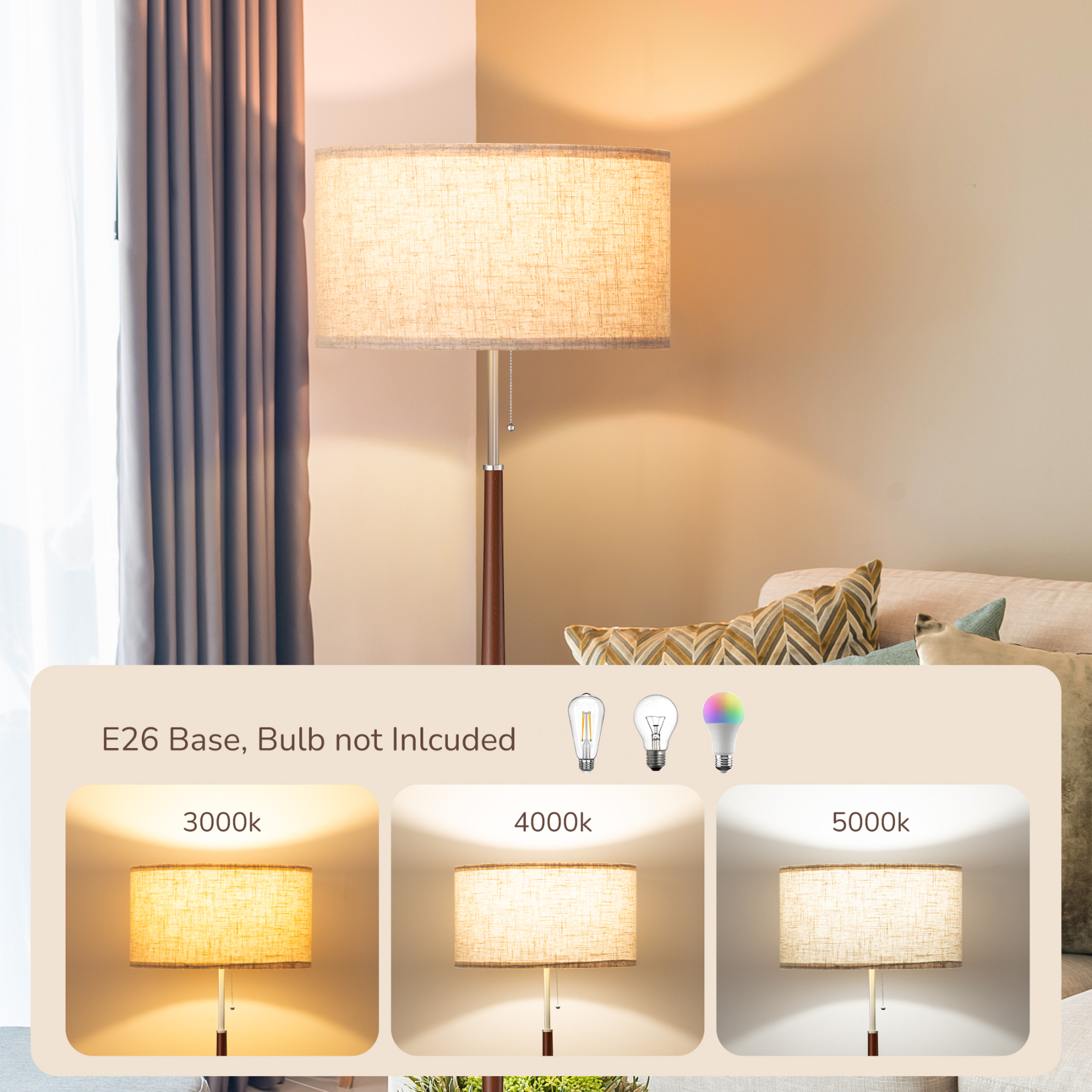 EDISHINE Salcido 61.8" Electrogilding Traditional Solid Wood Floor Lamp