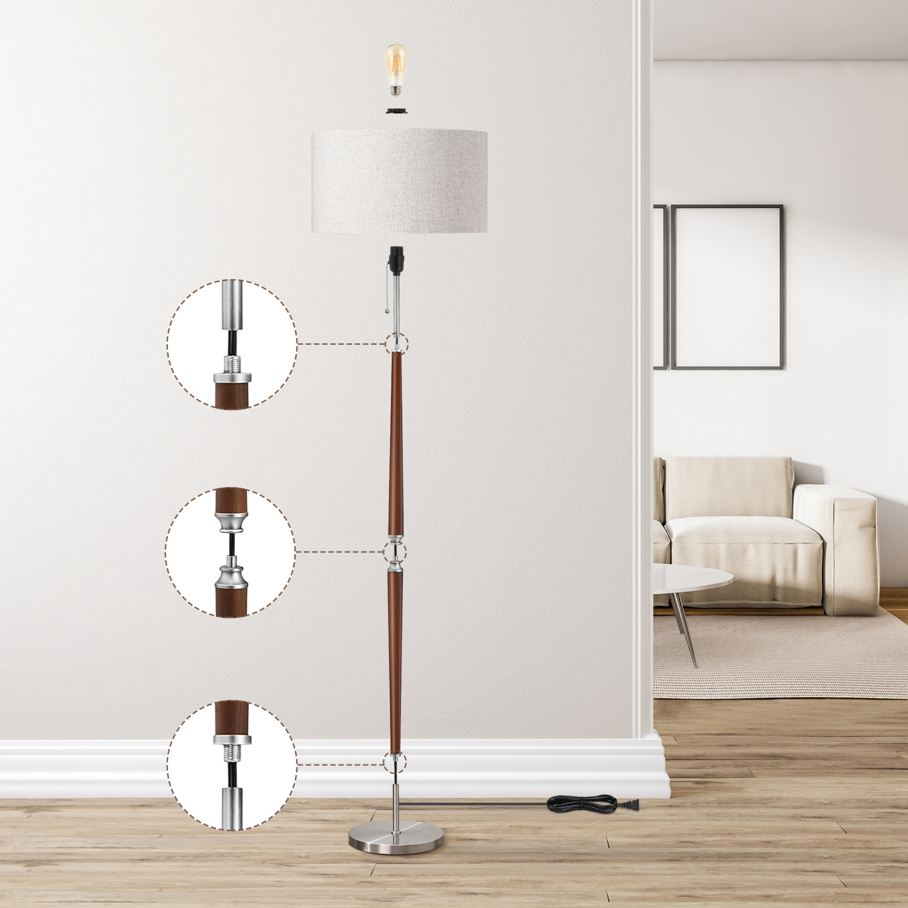 EDISHINE Salcido 61.8" Electrogilding Traditional Solid Wood Floor Lamp