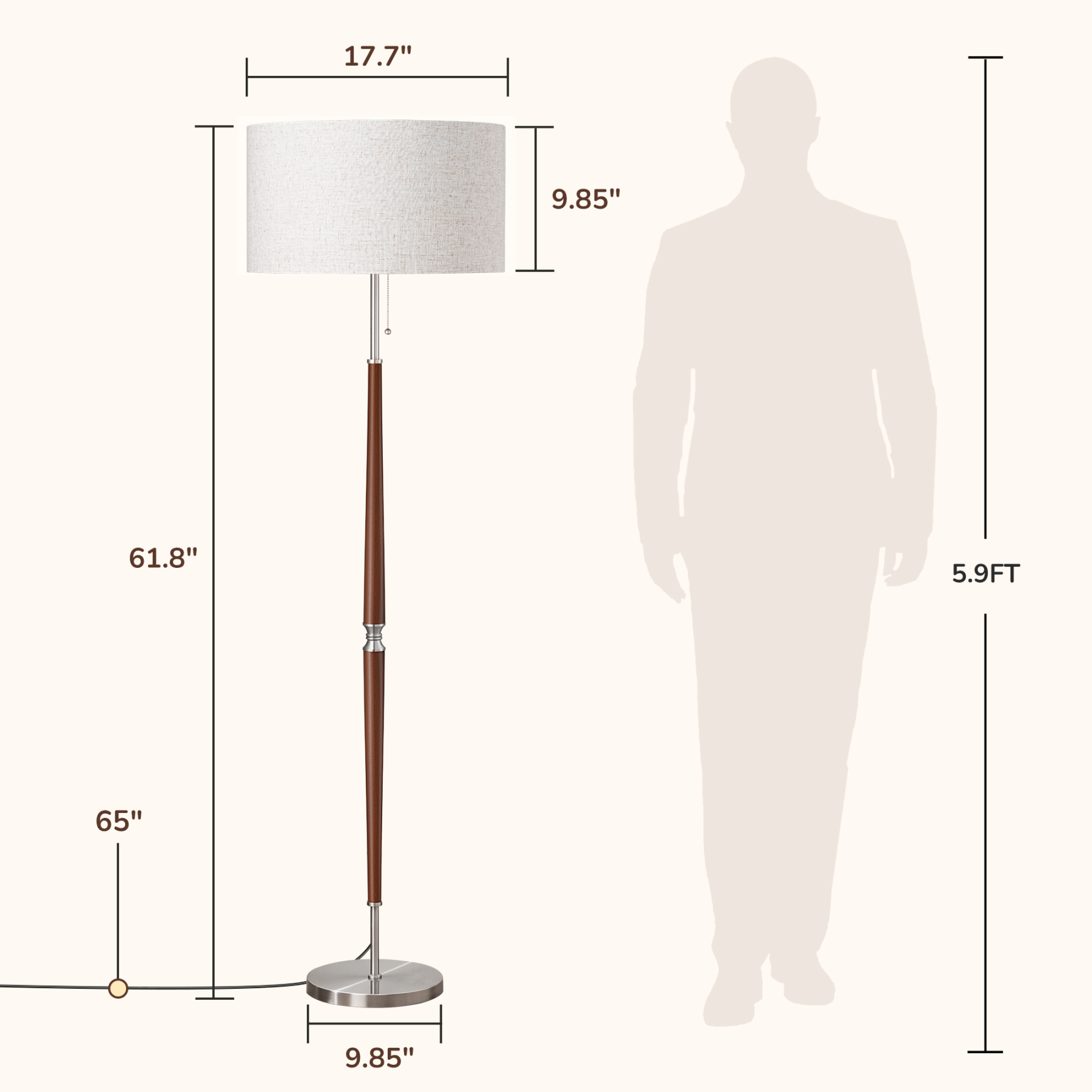 EDISHINE Salcido 61.8" Electrogilding Traditional Solid Wood Floor Lamp